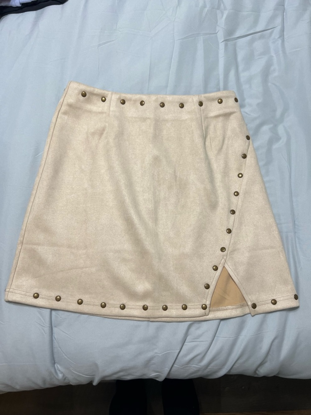 Pink Lily Cream Mini Skirt with Antique Gold Studs